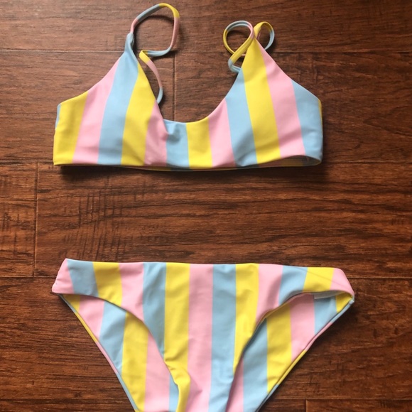 pastel striped bathing suit